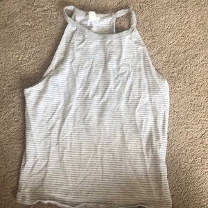 Grey and white stripe halter tank top